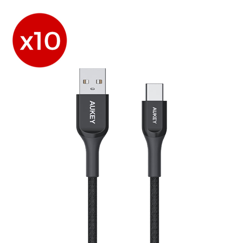 10PC Of AUKEY USB-A to USB-C Charging and Data Cable Bundle 2M
