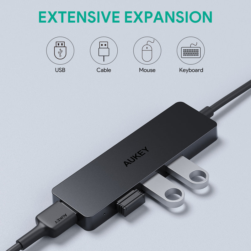 AUKEY Unity Slim Series 4-in-1 USB-A Hub (Black)